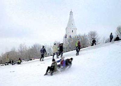 Sledding near Ivan the Terrible's church